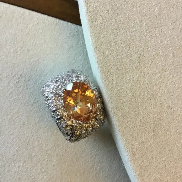 Sterling Silver Yellow Crystal Statement Ring - Picture 2 of 11